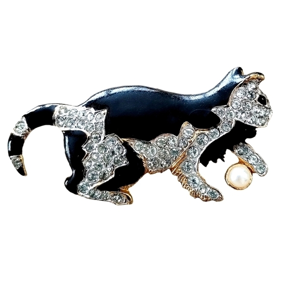D'Orlan Jewelry - 1970s D’Orlan Swarovski Crystal Figural Cat Brooch | 22K Triple Gold Plated